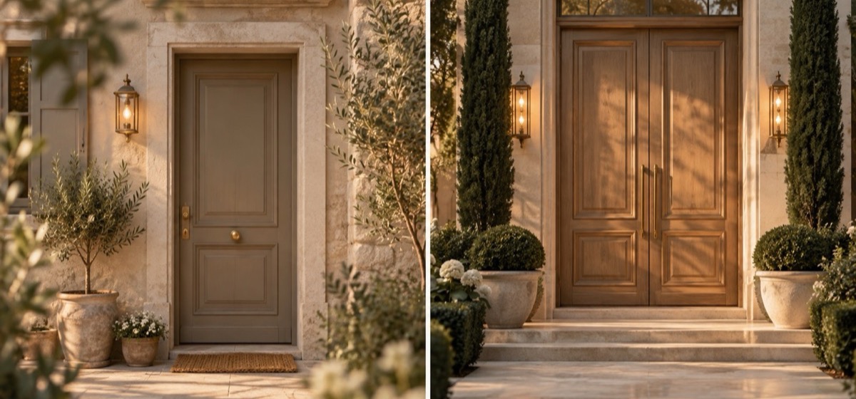 Two front doors side by side, the house you are in and the one you are moving to